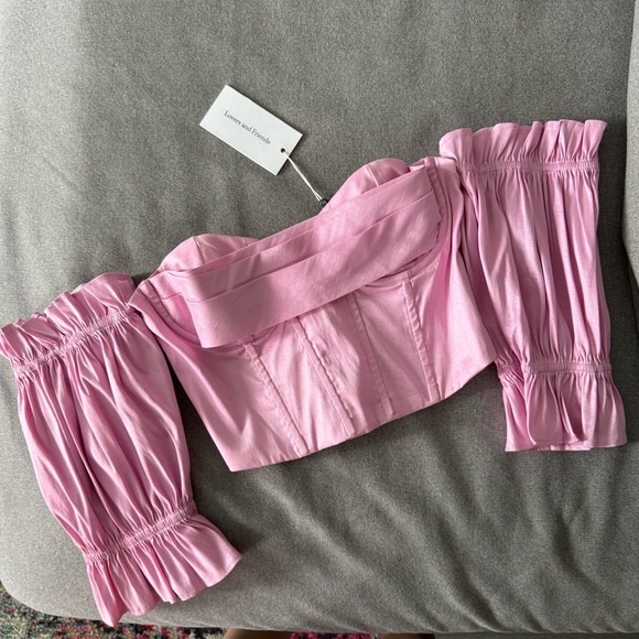 NWT Revolve Lovers + Friends Tyra Bustier Off The Shoulder Crop Top XS in Pink - Picture 2 of 8